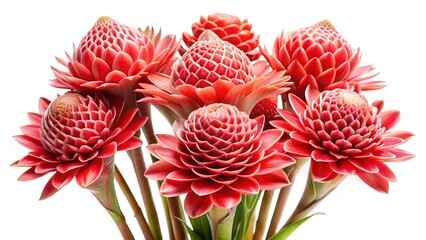 Fototapeta premium Magnificent Torch Ginger Flowers Displayed in a Lush Bouquet on White Background