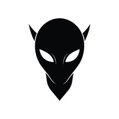 alien head icon with horns isolated on white background  