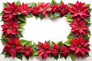 Obraz premium Festive Poinsettia Frame on White Background Creating Space for Text Overlay