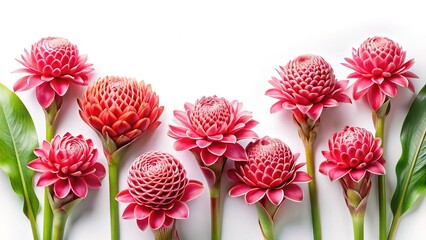 Obraz premium Collection of Beautiful Red Torch Ginger Flowers on a Clean White Background