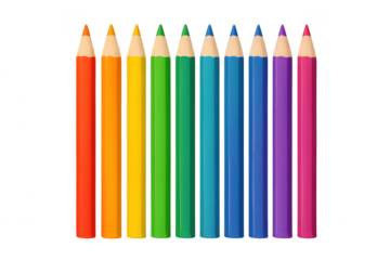 Set of colored pencils forming a vibrant rainbow on transparent background