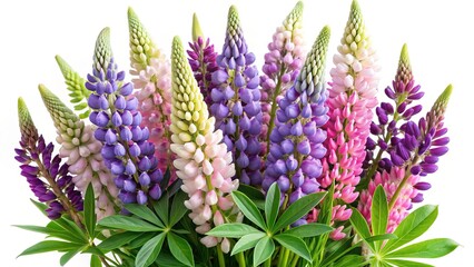 Fototapeta premium A vibrant collection of Lupinus flowers in pink, purple and white hues