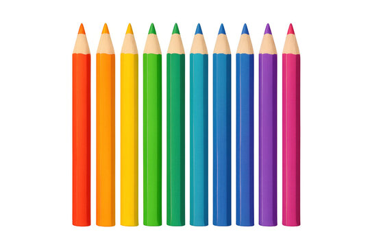 Set of colored pencils forming a vibrant rainbow on transparent background