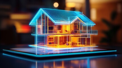 This showcases a futuristic house design that embodies innovative architecture, incorporating engineering techniques and a digital building model for enhanced, virtual construction visualization