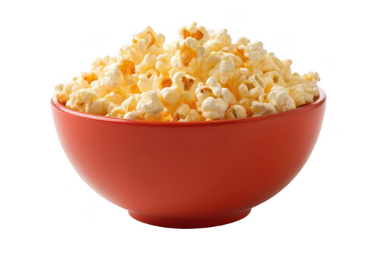 Bowl of fresh popcorn isolated on transparent background