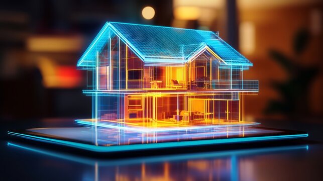 This showcases a futuristic house design that embodies innovative architecture, incorporating engineering techniques and a digital building model for enhanced, virtual construction visualization