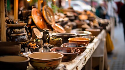 Street market pottery bowls rustic handmade artisan cultural lifestyle concept