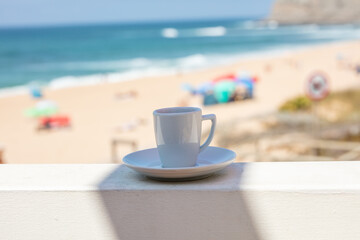 Coffee and Pastel de Nata by the Beach in Praia Azul Portugal