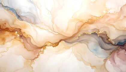 Abstract Gold Ink Wash Art.