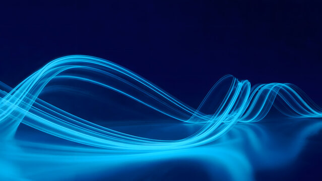 Dynamic blue light trails on a dark background for technology, data, and communication visuals