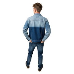 Naklejka premium Man wearing denim jacket from behind isolated on transparent background