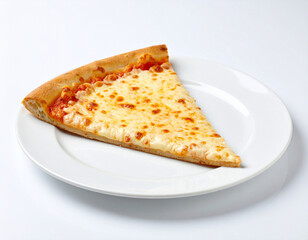 Single Slice of Classic Cheese Pizza on a White Plate, Studio Shot