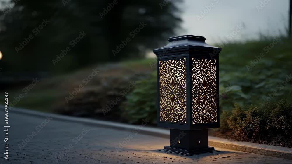 Aufkleber close medium shot capturing a taichi motionactivated lantern casting warm patterns emphasizing preci