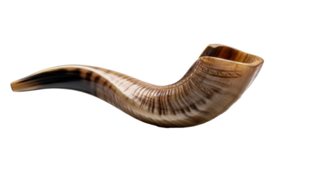 Isolated shofar horn for rosh hashanah jewish new year traditional ram horn instrument on black background