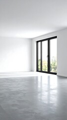 Empty room with large window, modern design
