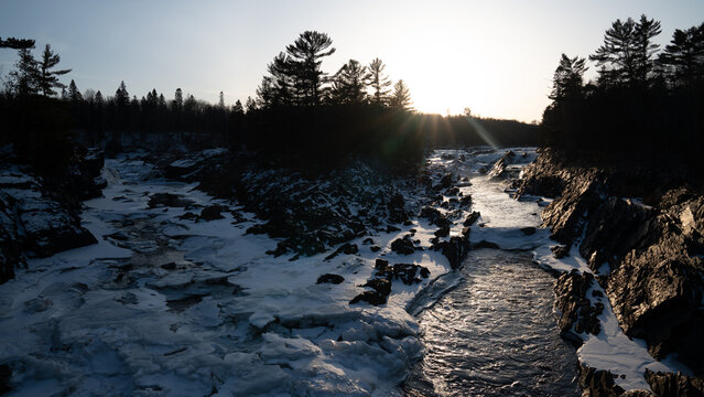 Winter sunset at Jay Cooke State Park