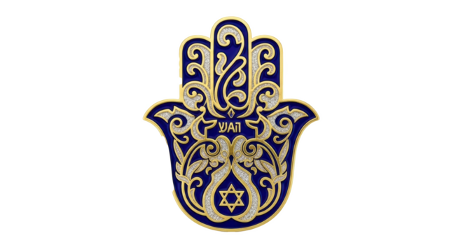 Beautiful jewish hamsa hand amulet for protection and good luck with star of david design and hebrew text