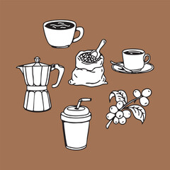 Coffee Vector Illustration Set – Brewing Tools, Cups, Coffee Beans
