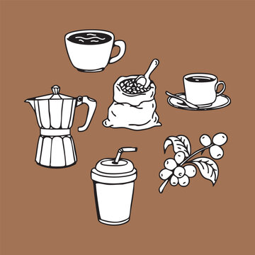 Coffee Vector Illustration Set &ndash; Brewing Tools, Cups, Coffee Beans