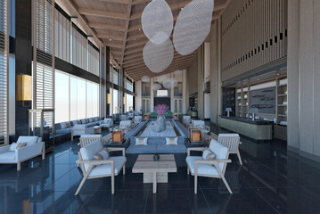 modern entrance lobby reception hall 3d render