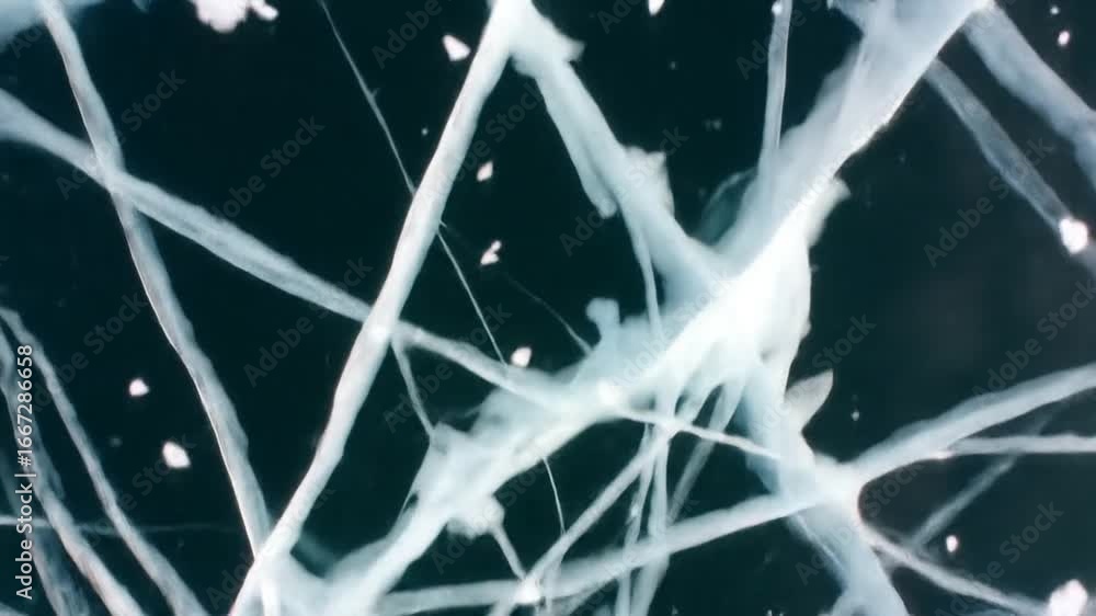 Poster frozen lake surface with white cracks and dark blue depths creating abstract patterns and textures u