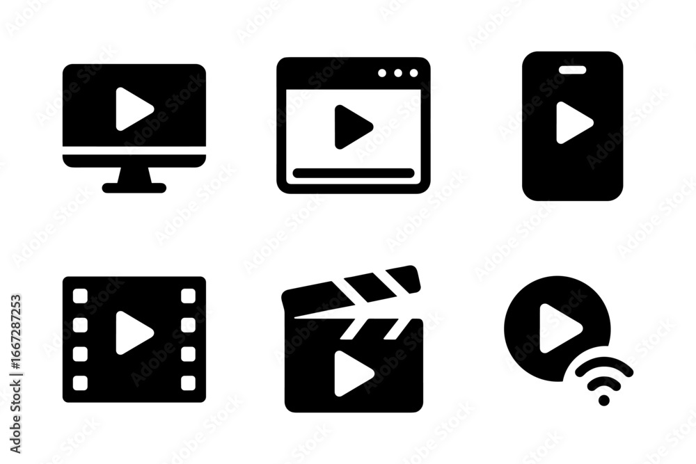 Poster minimalist play icons set for media and web interfaces