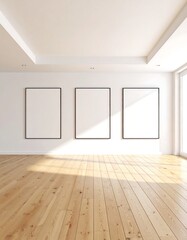 Empty room with three blank frames