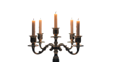 Antique candelabra with burning candles stock photo for home decor and vintage candle lighting design
