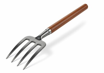 Gardening Hand Rake with Wooden Handle Isolated on White Background