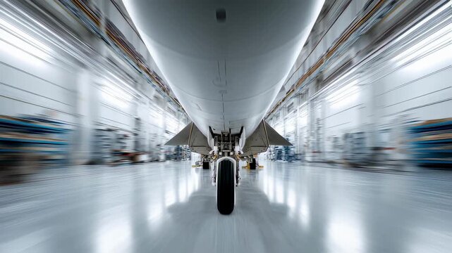 Crisp medium shot capturing a hypersonic interceptor missile secured in a pristine climateregulated hangar emphasizing advanced aerospace engineering with a softly blurred storage