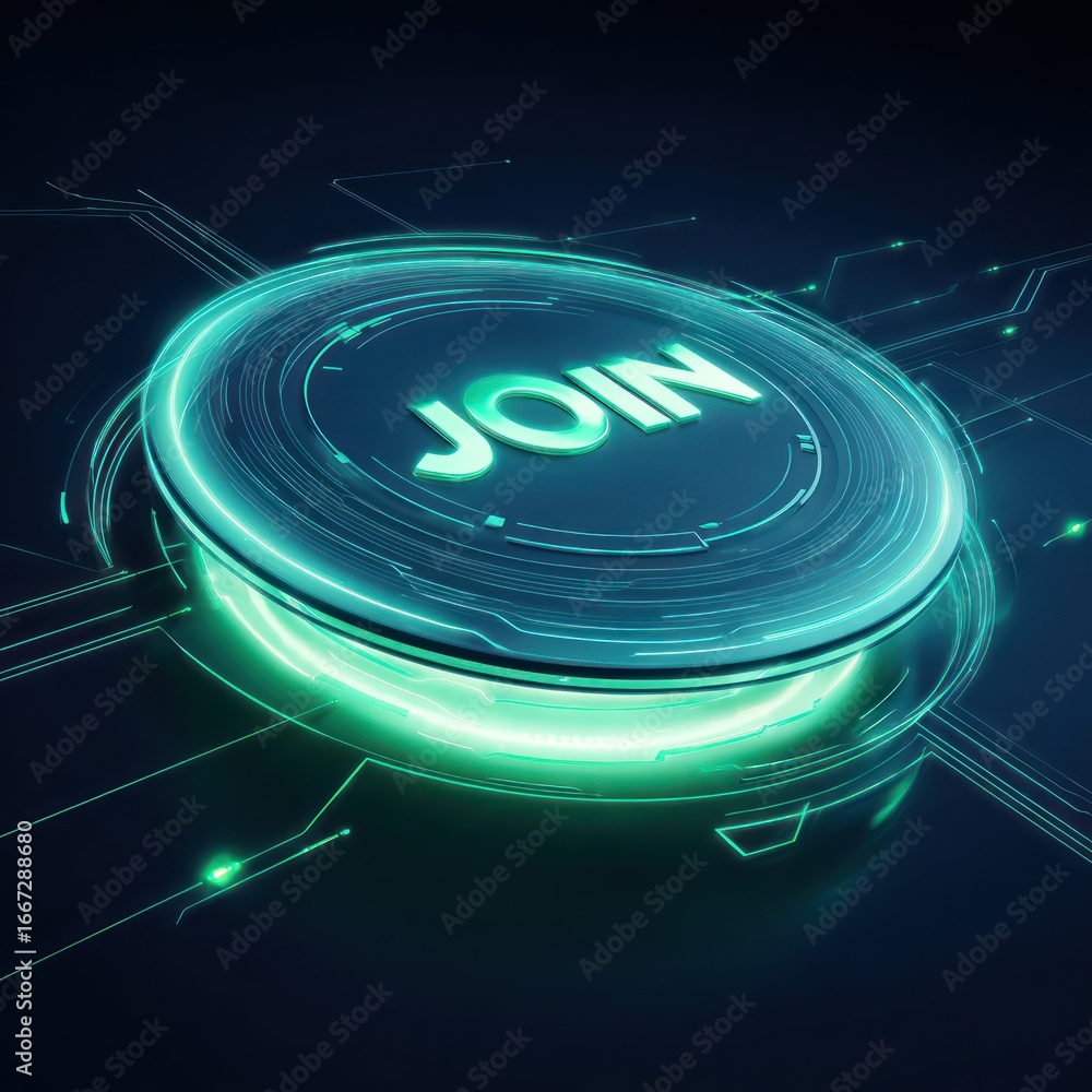 Poster futuristic button with glowing text
