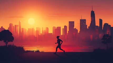 Fototapeta premium Runner at Sunset in Urban Cityscape