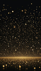 Soft Golden Light Spots Floating Over Deep Black Background, Sparkling Like Tiny Stars, Dreamy Cosmic Abstract Texture