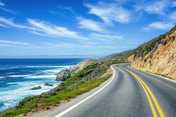 Highway along seaside cliffs and waves