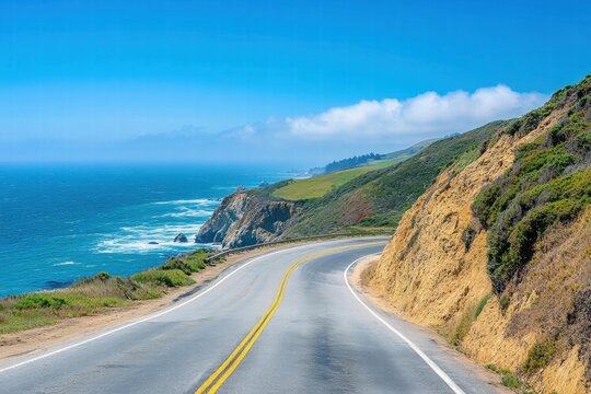 Highway by ocean coastline with cliffs - Powered by Adobe