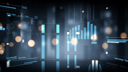 Futuristic Data Interface Animation with Charts and Information Graphics. Video. Horizontal. - Powered by Adobe