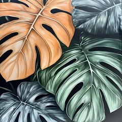 Elegant Monstera Leaves Painting Tropical Botanical Art