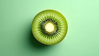 Halved Kiwi on Green Background.