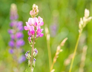 Pink and purple wildflowers in a field