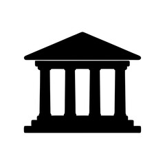 Silhouette of classical building with pediment, columns, and staircase