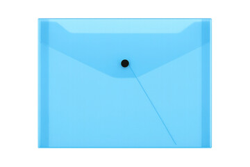 Light blue plastic folder with button closure on transparent background