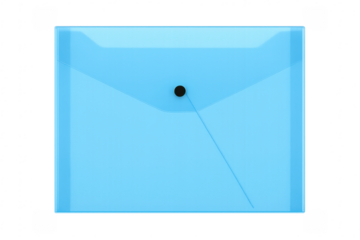 Light blue plastic folder with button closure on transparent background