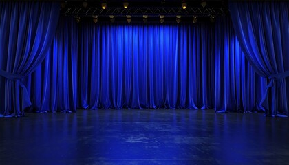 Empty stage with blue curtains