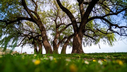 Fototapeta premium Lush trees in a grassy field