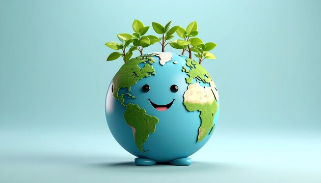 Happy Earth with Green Shoots, and Sustainability. - Powered by Adobe