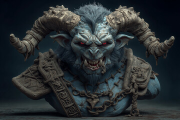 Fototapeta premium Collection of scary monster faces and busts, including demons, zombies, vampires, horror and fantasy creatures, terrifying heads with intricate details, spooky portraits and creepy sculptures