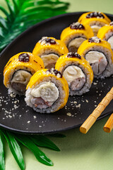 Sushi Roll with Cream Cheese and Mango Topping