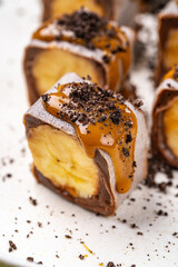 Chocolate Banana Dessert Rolls with Caramel Drizzle