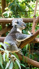 Naklejka premium Gray koala on branch in eucalyptus trees