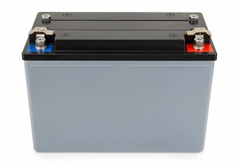 Gray Rectangular Battery with Black Top and Metal Terminals